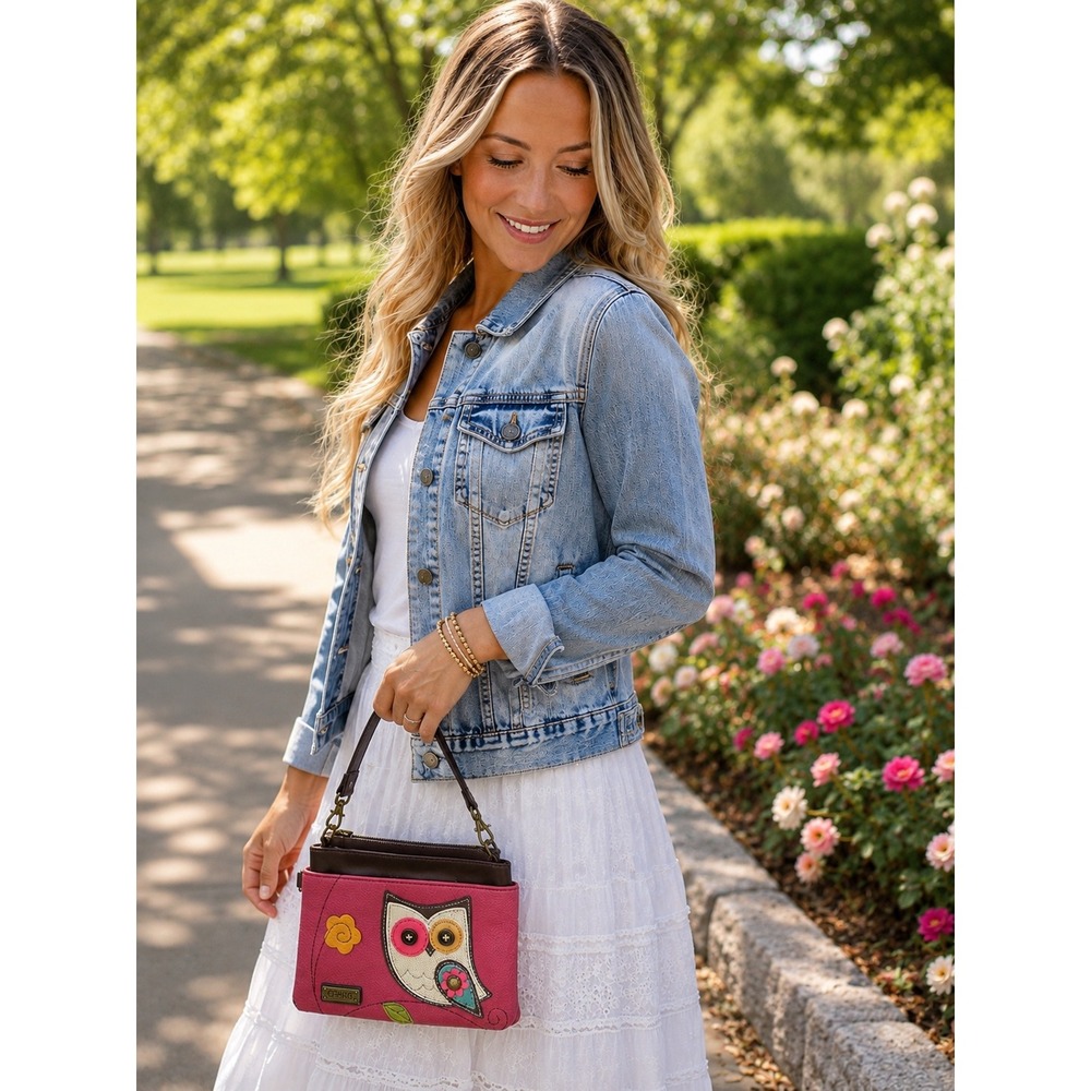 Chala Handbag Women Small Pink Excellent Owl Applique Vegan Leather Crossbody